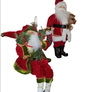 Holiday Santa Figurine Duo - Red and Green